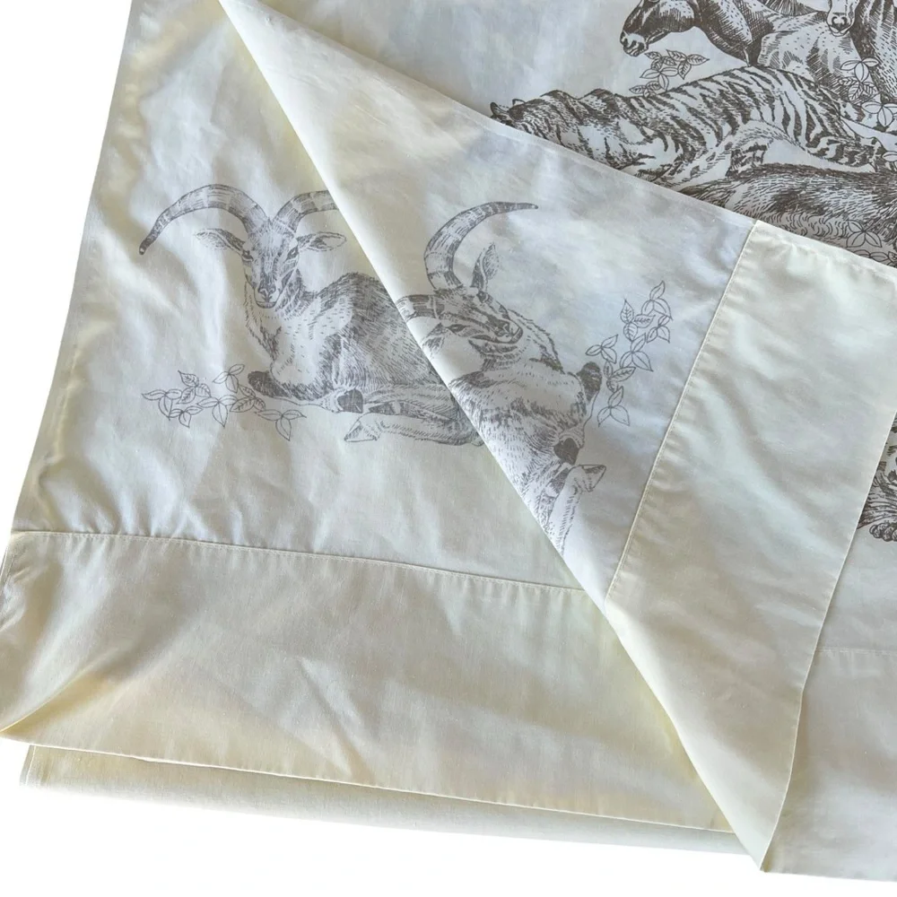 Vintage 1970s Safari Jungle Animals Sheet Set Carlin Comfort Yellow USA Twin XL